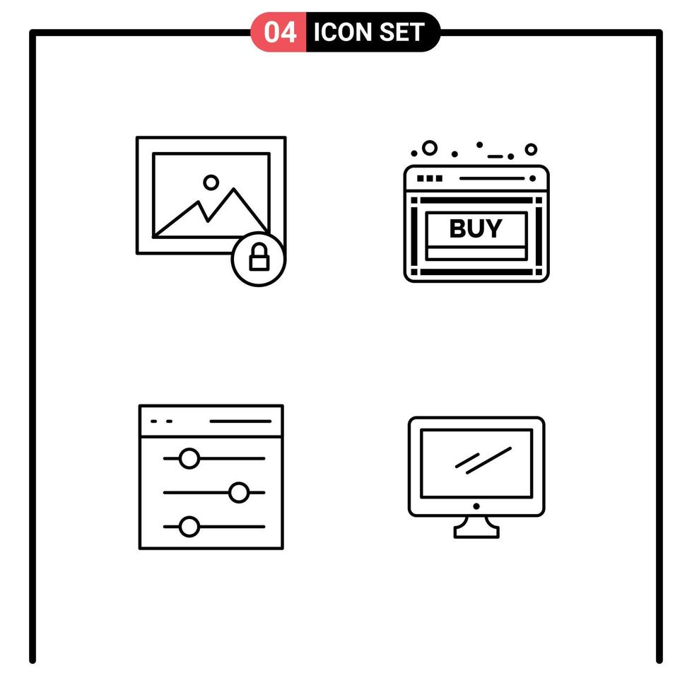 Group of 4 Modern Filledline Flat Colors Set for image interface buy sale user Editable Vector Design Elements