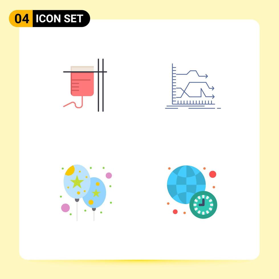 Group of 4 Flat Icons Signs and Symbols for healthcare balloon transfusion graph festival Editable Vector Design Elements