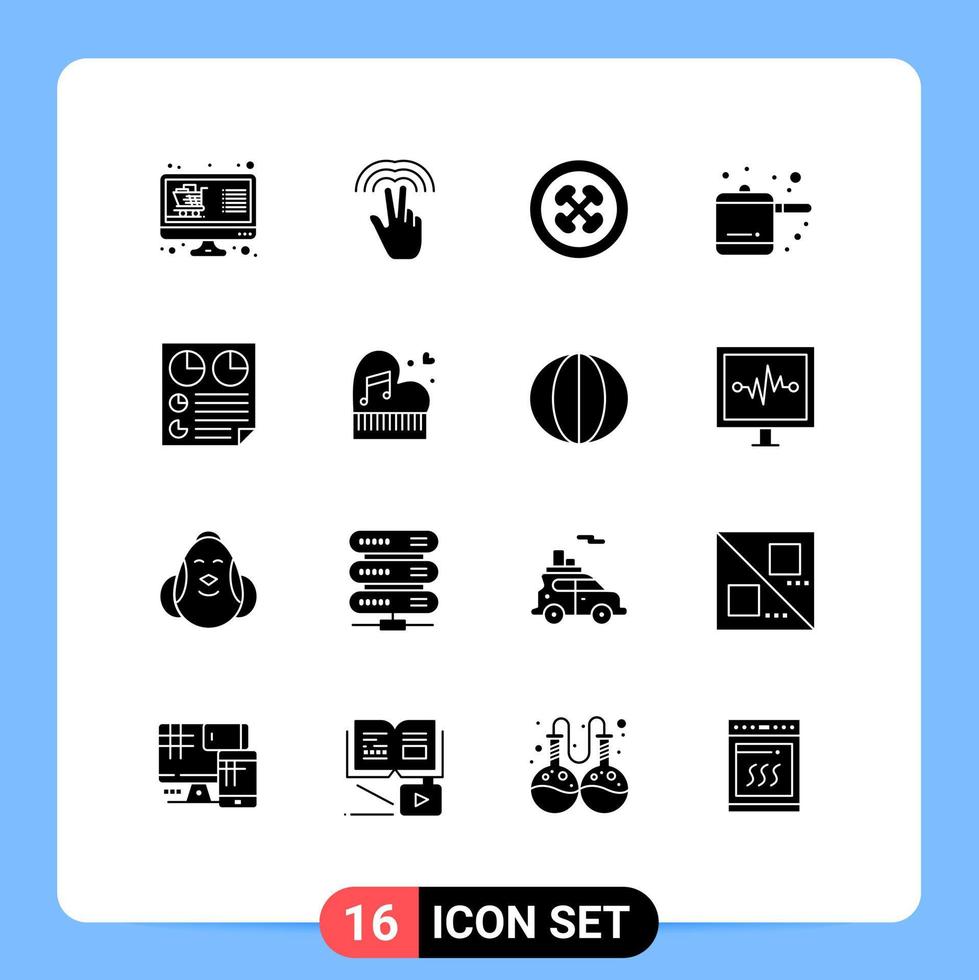 Pack of 16 creative Solid Glyphs of document rice cooker tab kitchen fruit Editable Vector Design Elements