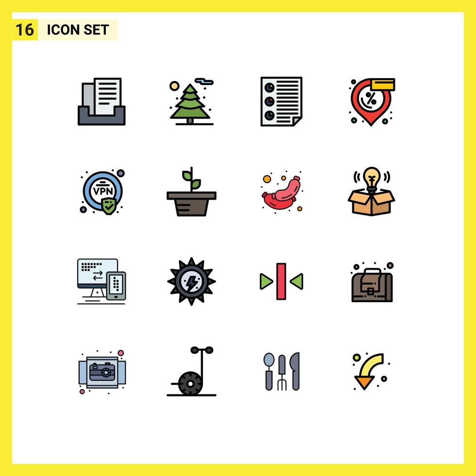 Set of 16 Modern UI Icons Symbols Signs for vpn encryption four shopping location Editable Creative Vector Design Elements