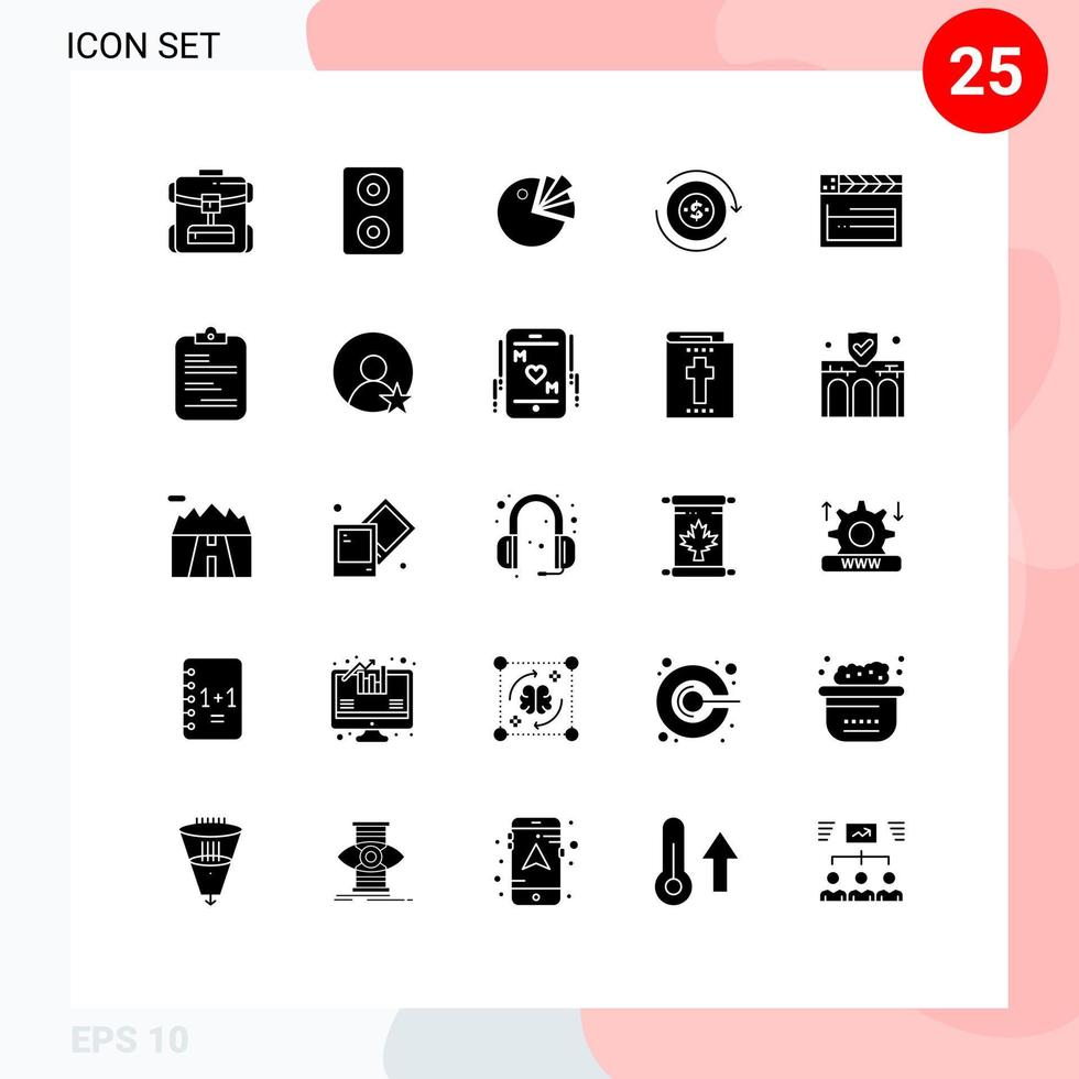 Set of 25 Modern UI Icons Symbols Signs for report usa diagram movie dollar Editable Vector Design Elements