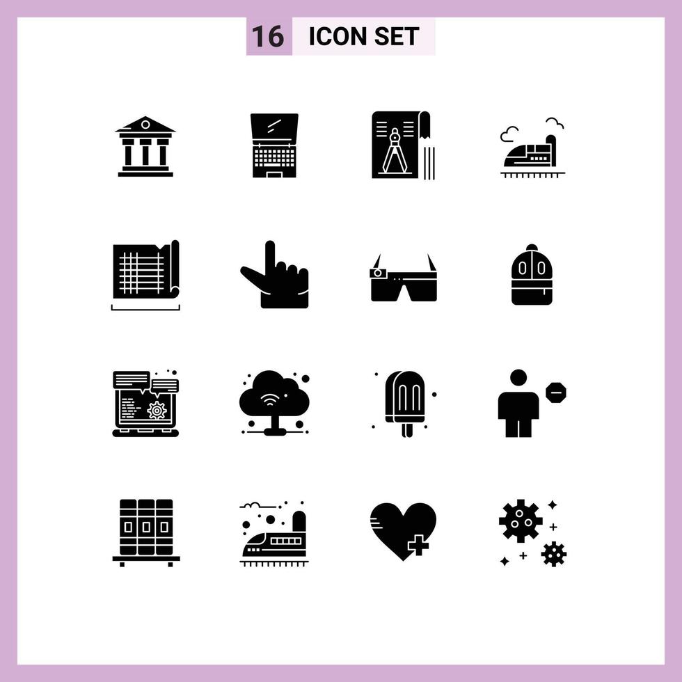Group of 16 Solid Glyphs Signs and Symbols for speed train flip bullet geometry Editable Vector Design Elements