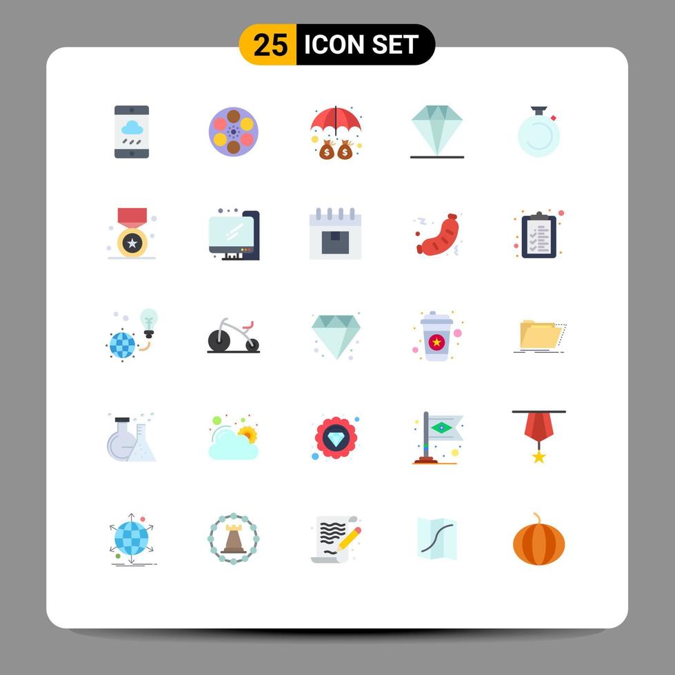 Mobile Interface Flat Color Set of 25 Pictograms of clock present tape gift protection Editable Vector Design Elements