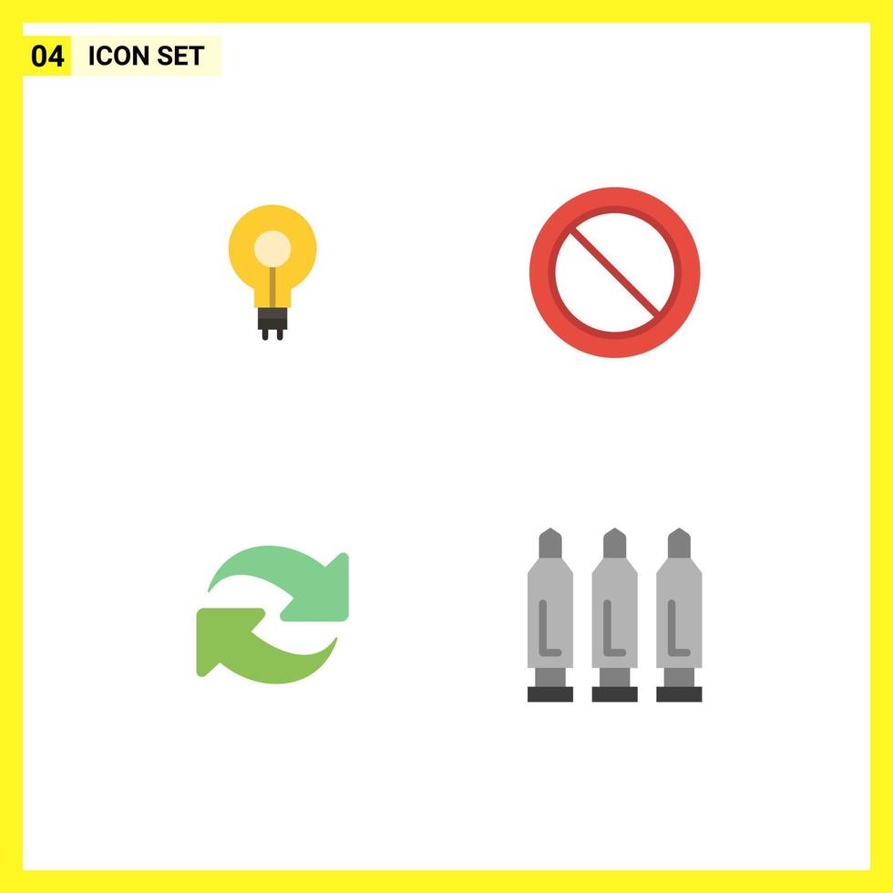 Set of 4 Vector Flat Icons on Grid for bulb reload insight basic repeat Editable Vector Design Elements