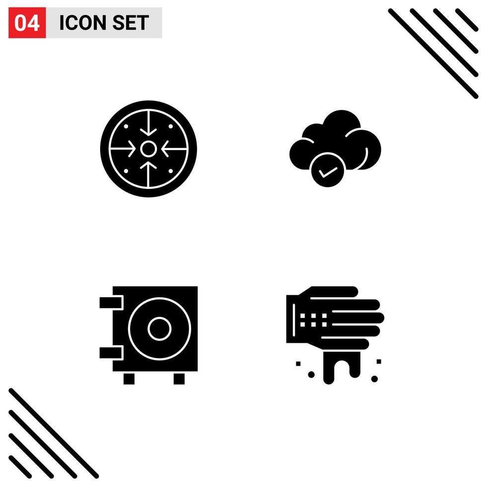 Group of 4 Solid Glyphs Signs and Symbols for stages cash operation safe wallet Editable Vector Design Elements