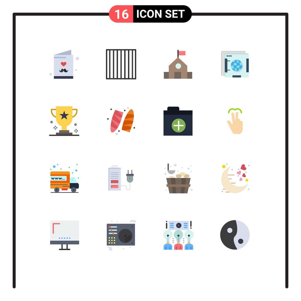 16 Flat Color concept for Websites Mobile and Apps game award learn globe internet Editable Pack of Creative Vector Design Elements