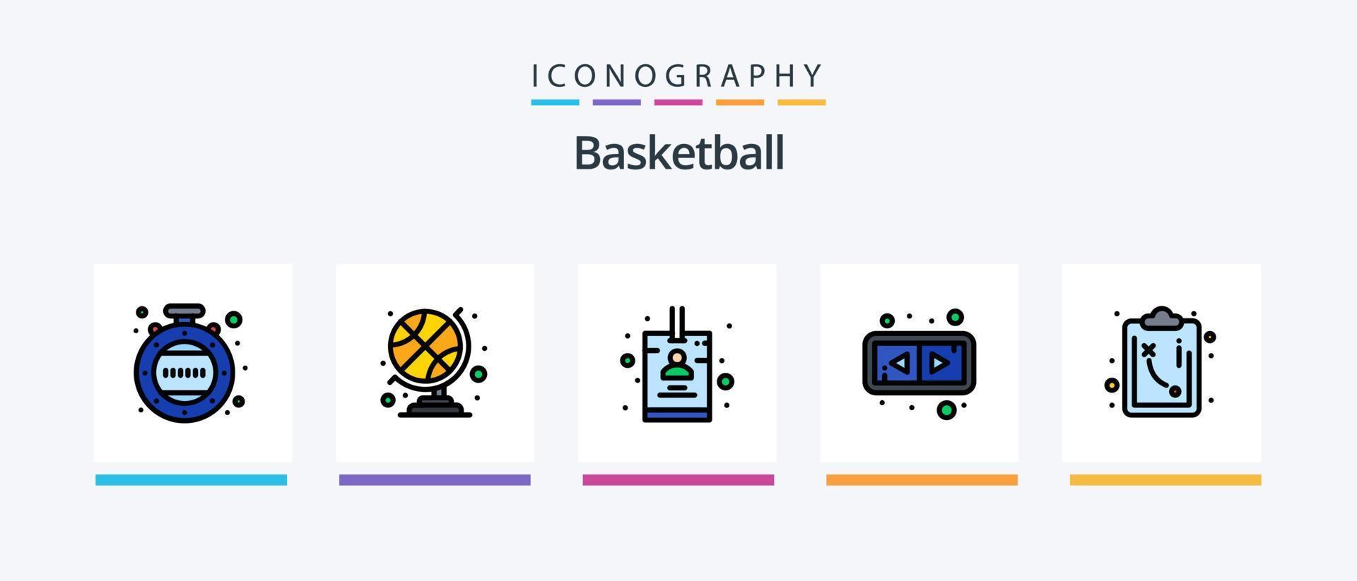 la línea de baloncesto llenó el paquete de 5 íconos que incluye. Deportes. trofeo. juego. ganador. diseño de iconos creativos vector