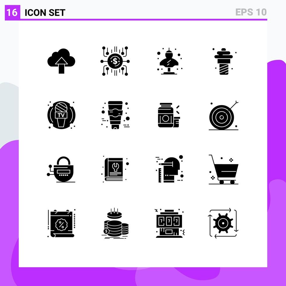 16 Thematic Vector Solid Glyphs and Editable Symbols of meal food funding yogurt classic Editable Vector Design Elements
