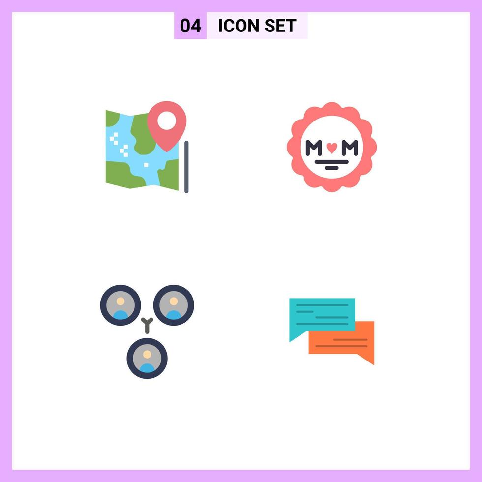 Universal Icon Symbols Group of 4 Modern Flat Icons of map connections google love social Editable Vector Design Elements