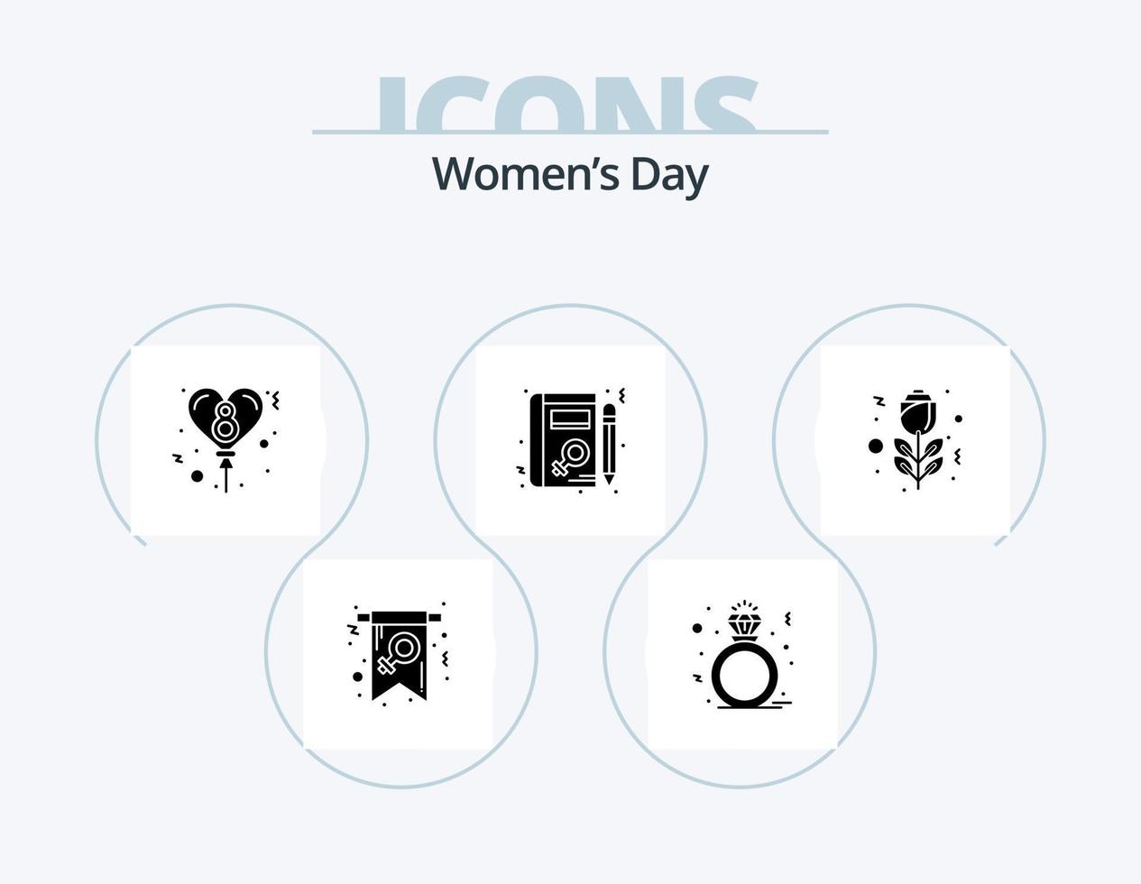 Womens Day Glyph Icon Pack 5 Icon Design. flower. woman. ring. profile. day vector