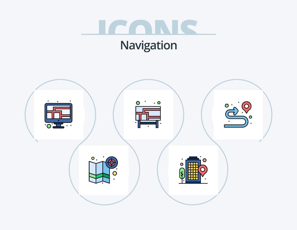 Navigation Line Filled Icon Pack 5 Icon Design. location. pin. map. map. delete vector