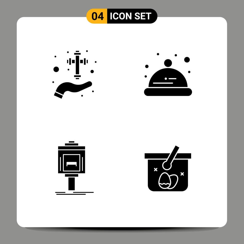 4 Universal Solid Glyphs Set for Web and Mobile Applications care parking christian hat hotel Editable Vector Design Elements