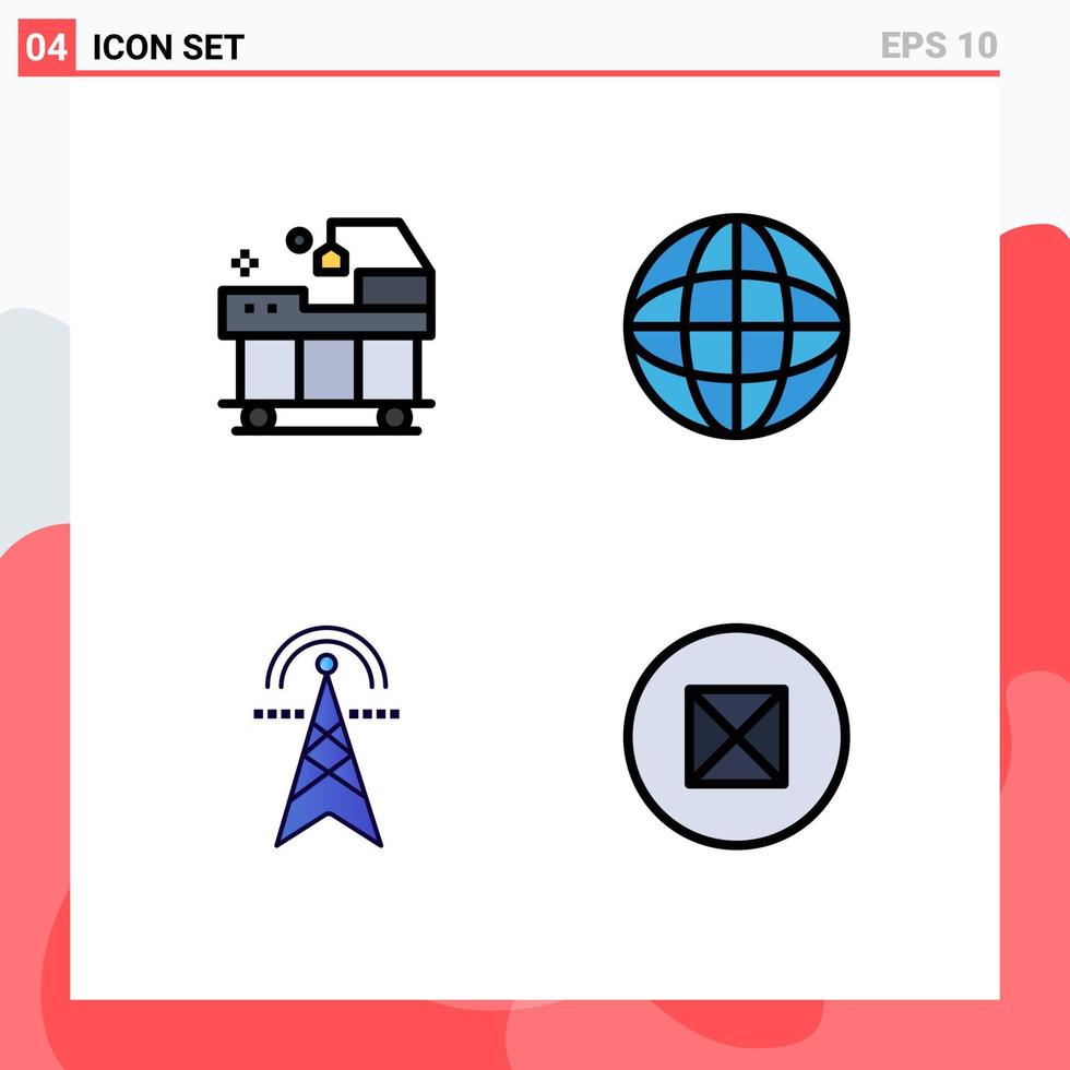 Set of 4 Modern UI Icons Symbols Signs for bed power treatment worldwide computing Editable Vector Design Elements