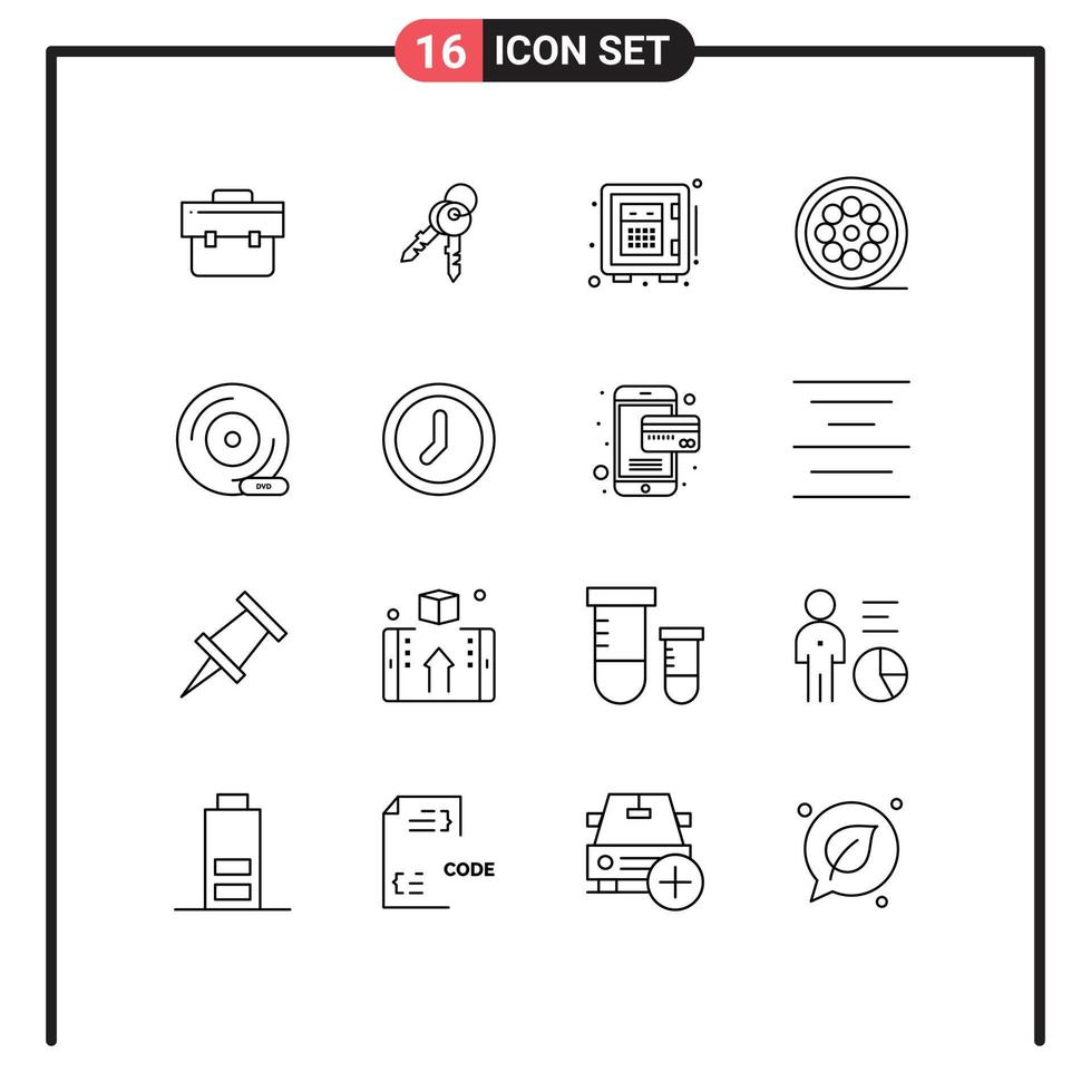 16 Universal Outlines Set for Web and Mobile Applications compact disc web deposit movie design Editable Vector Design Elements