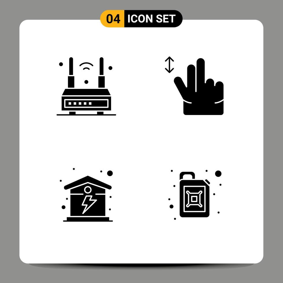 Pack of 4 creative Solid Glyphs of internet home wifi hand energy Editable Vector Design Elements