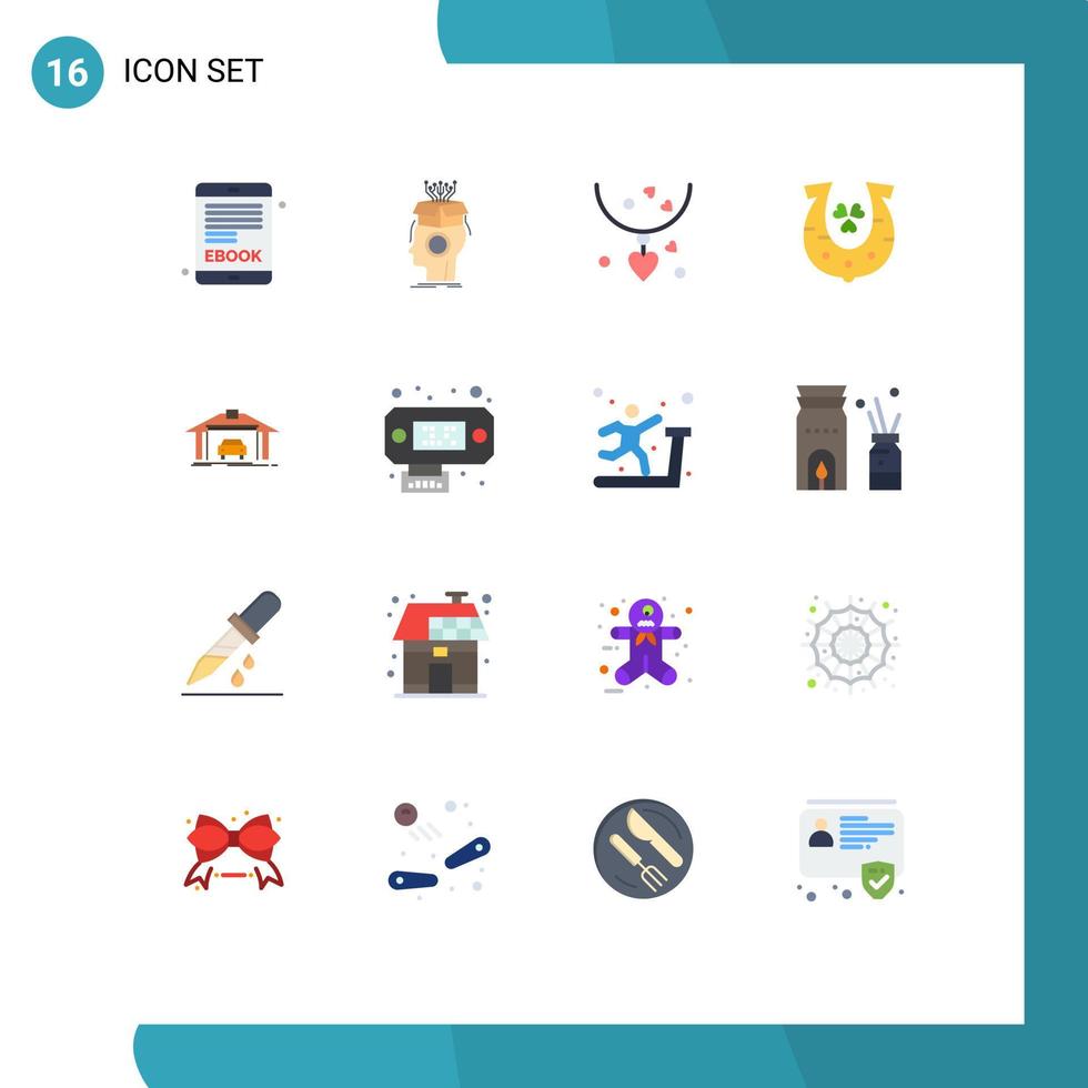 paquete de iconos de vector de stock de 16 signos y símbolos de línea para construir collares de suerte trébol de herradura paquete editable de elementos creativos de diseño de vectores