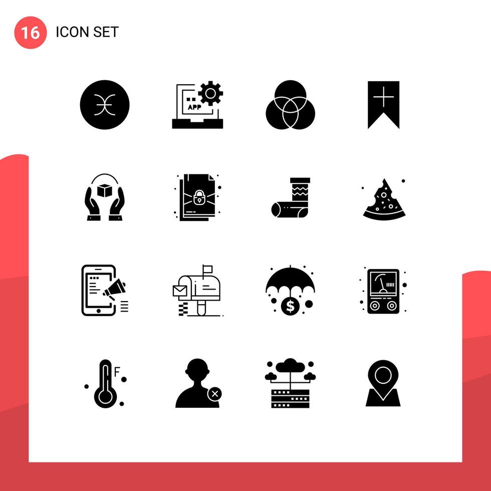 Universal Icon Symbols Group of 16 Modern Solid Glyphs of caring user programming interface tag Editable Vector Design Elements