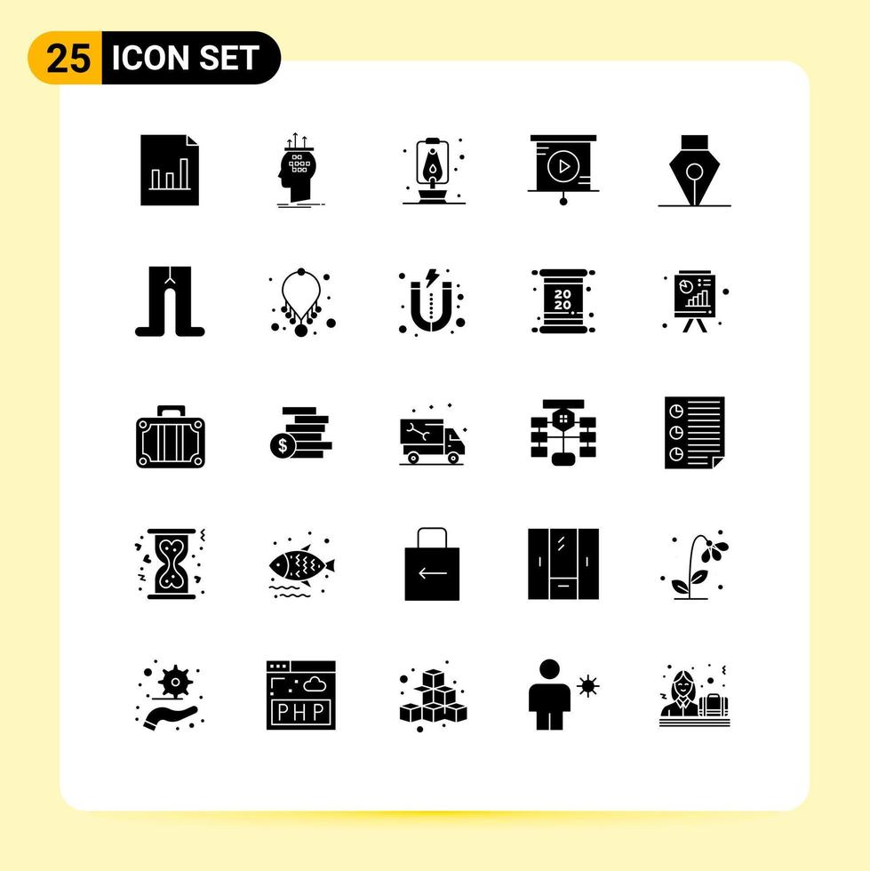 Solid Glyph Pack of 25 Universal Symbols of baby pen lantern ink business Editable Vector Design Elements