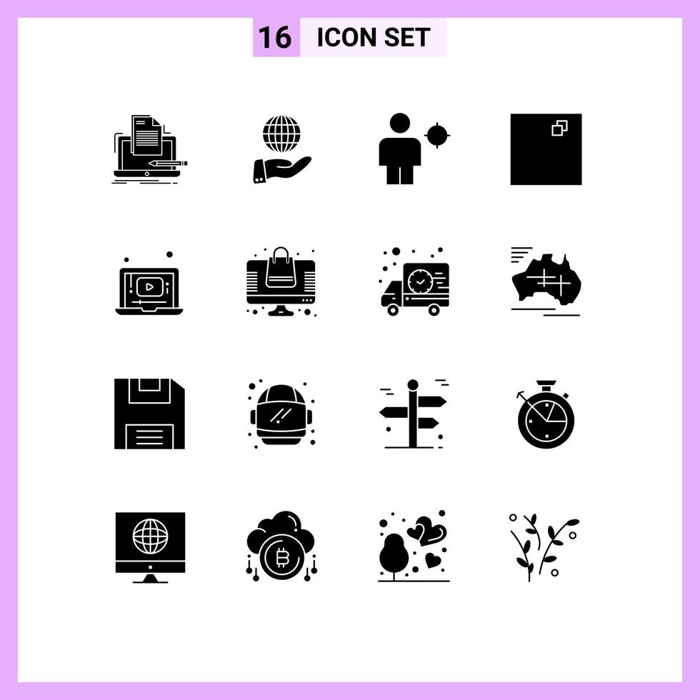 Set of 16 Modern UI Icons Symbols Signs for video view services full screen location Editable Vector Design Elements