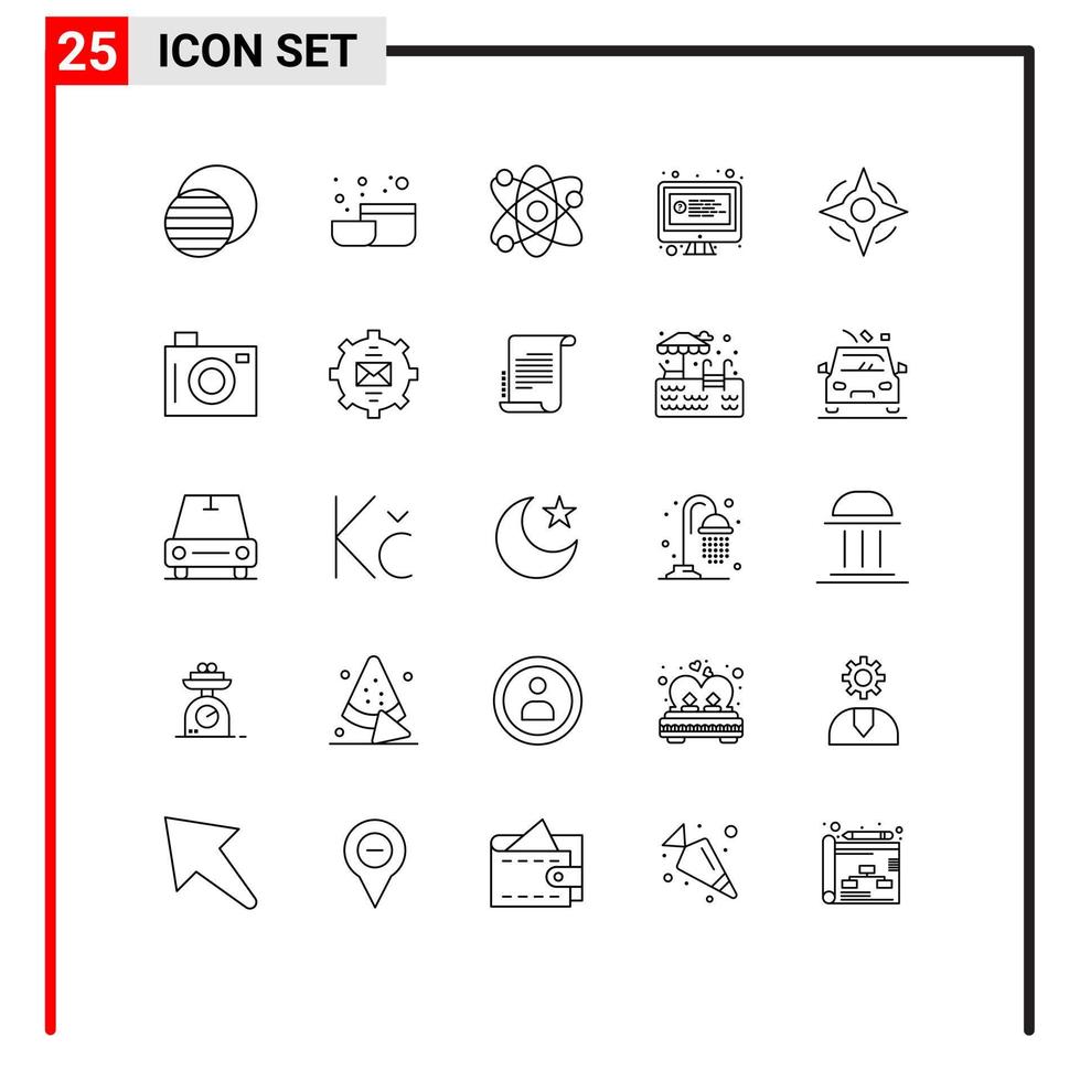 Set of 25 Modern UI Icons Symbols Signs for way compass lab chat online Editable Vector Design Elements