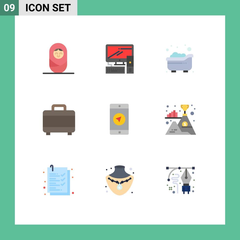 paquete de línea vectorial editable de 9 colores planos simples del proyecto de aplicación de baño de mensaje poniter elementos de diseño vectorial editables vector