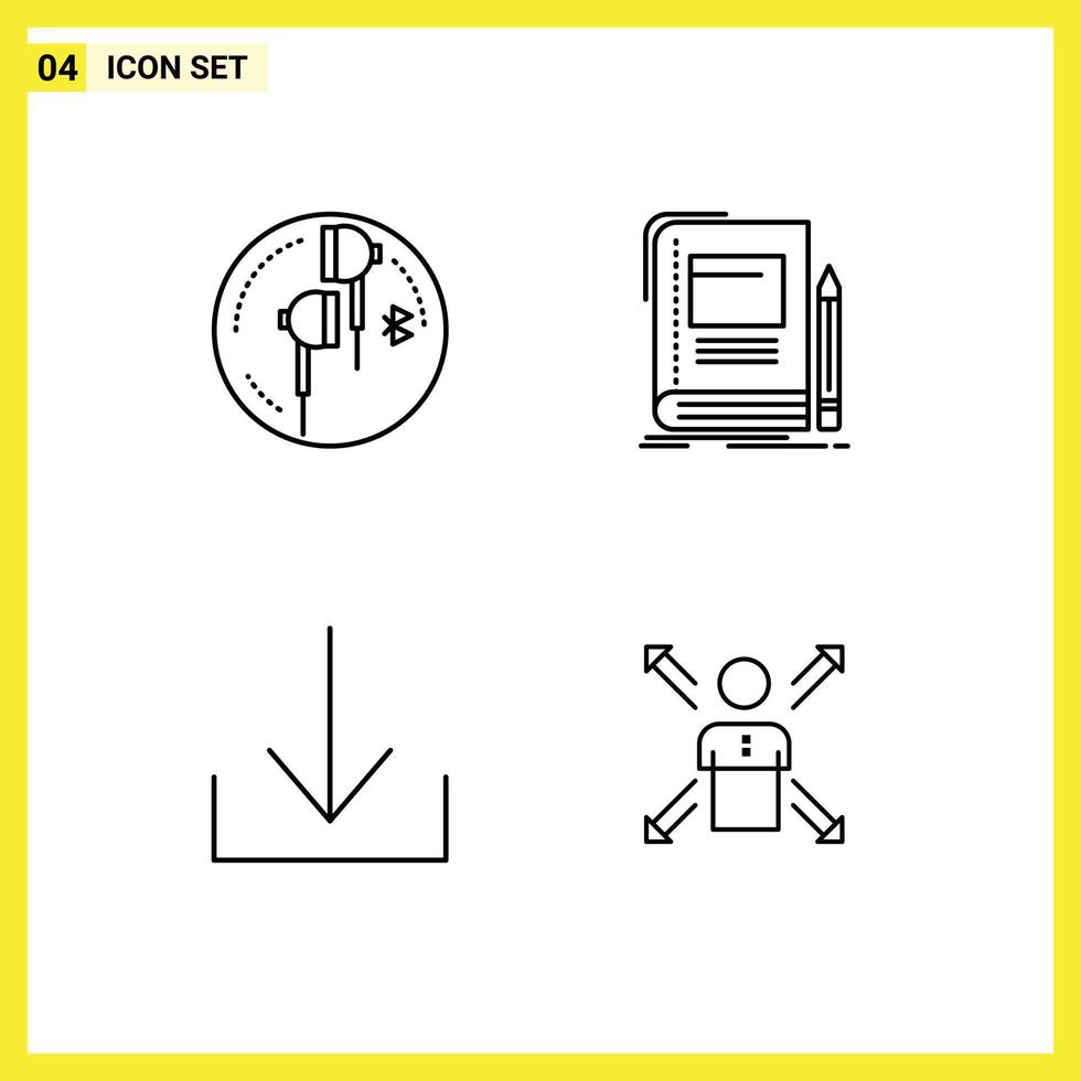 4 User Interface Line Pack of modern Signs and Symbols of headphone school bluetooth business download Editable Vector Design Elements