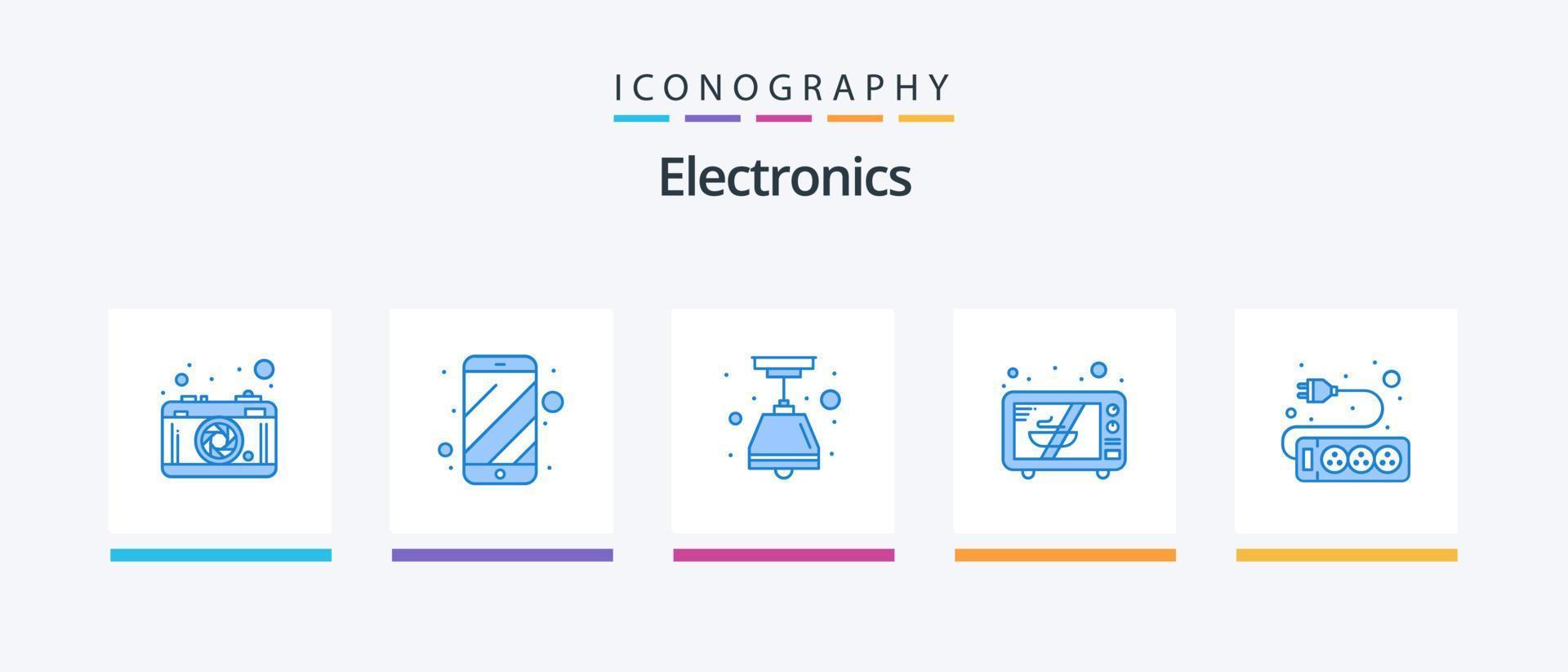 Paquete de 5 íconos de electrónica azul que incluye . hardware. eléctrico. electrónico. microonda. diseño de iconos creativos vector