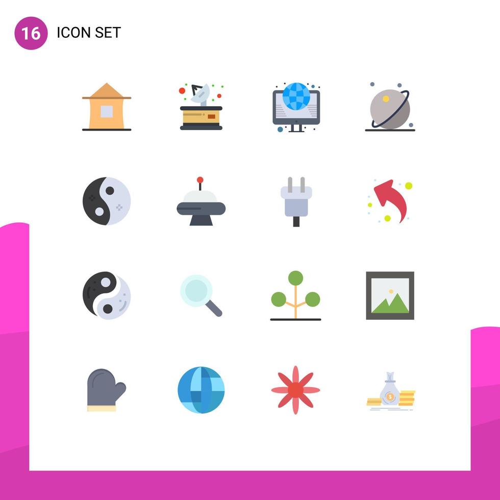 Pictogram Set of 16 Simple Flat Colors of space orbit receiver astronomy web Editable Pack of Creative Vector Design Elements