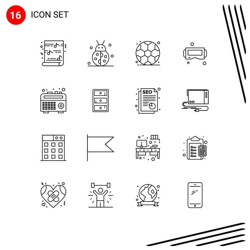 Universal Icon Symbols Group of 16 Modern Outlines of radio smart winter google glass device Editable Vector Design Elements