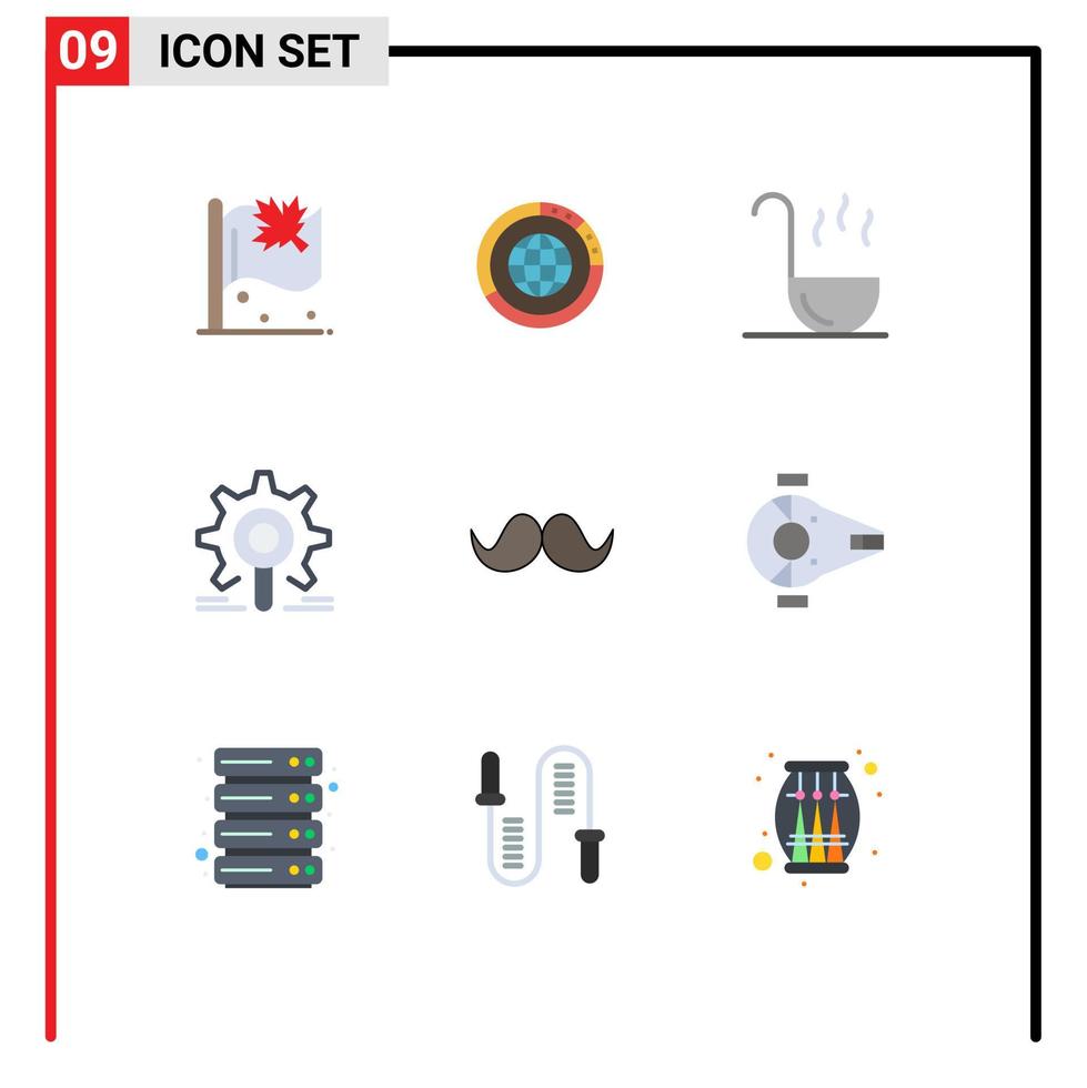 Set of 9 Vector Flat Colors on Grid for research gear resources engine ladle Editable Vector Design Elements