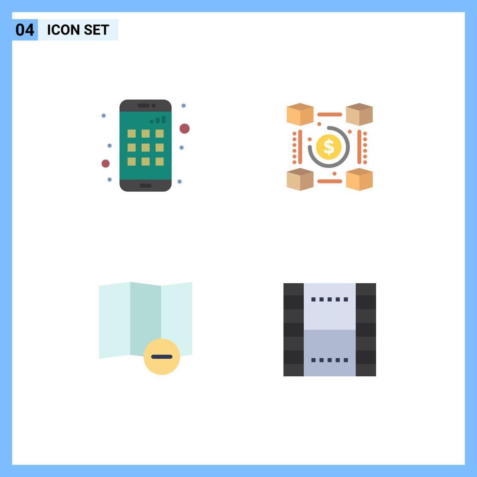4 User Interface Flat Icon Pack of modern Signs and Symbols of app map blockchain pp essential Editable Vector Design Elements