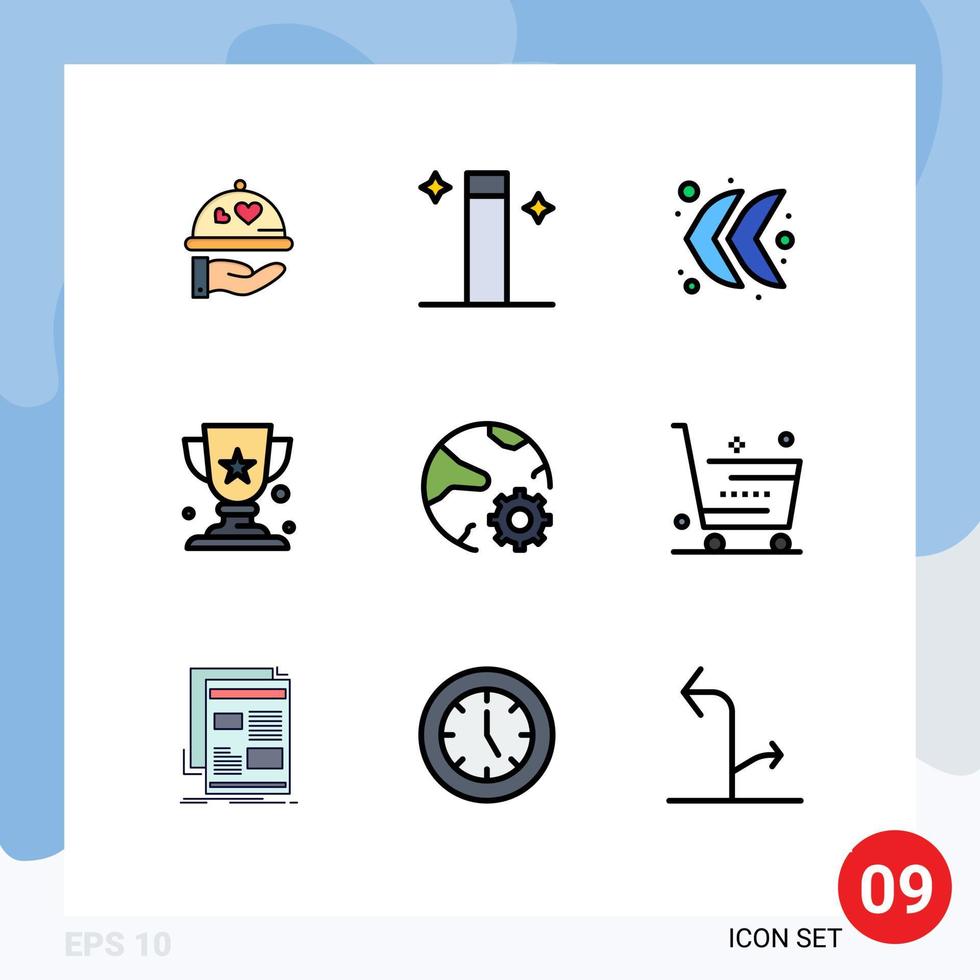 Group of 9 Filledline Flat Colors Signs and Symbols for online internet direction global winner Editable Vector Design Elements