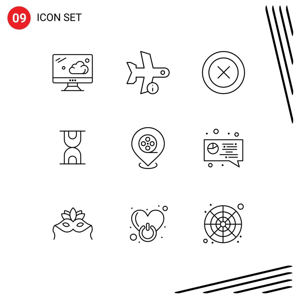 Editable Vector Line Pack of 9 Simple Outlines of films cinema layout loading glass Editable Vector Design Elements