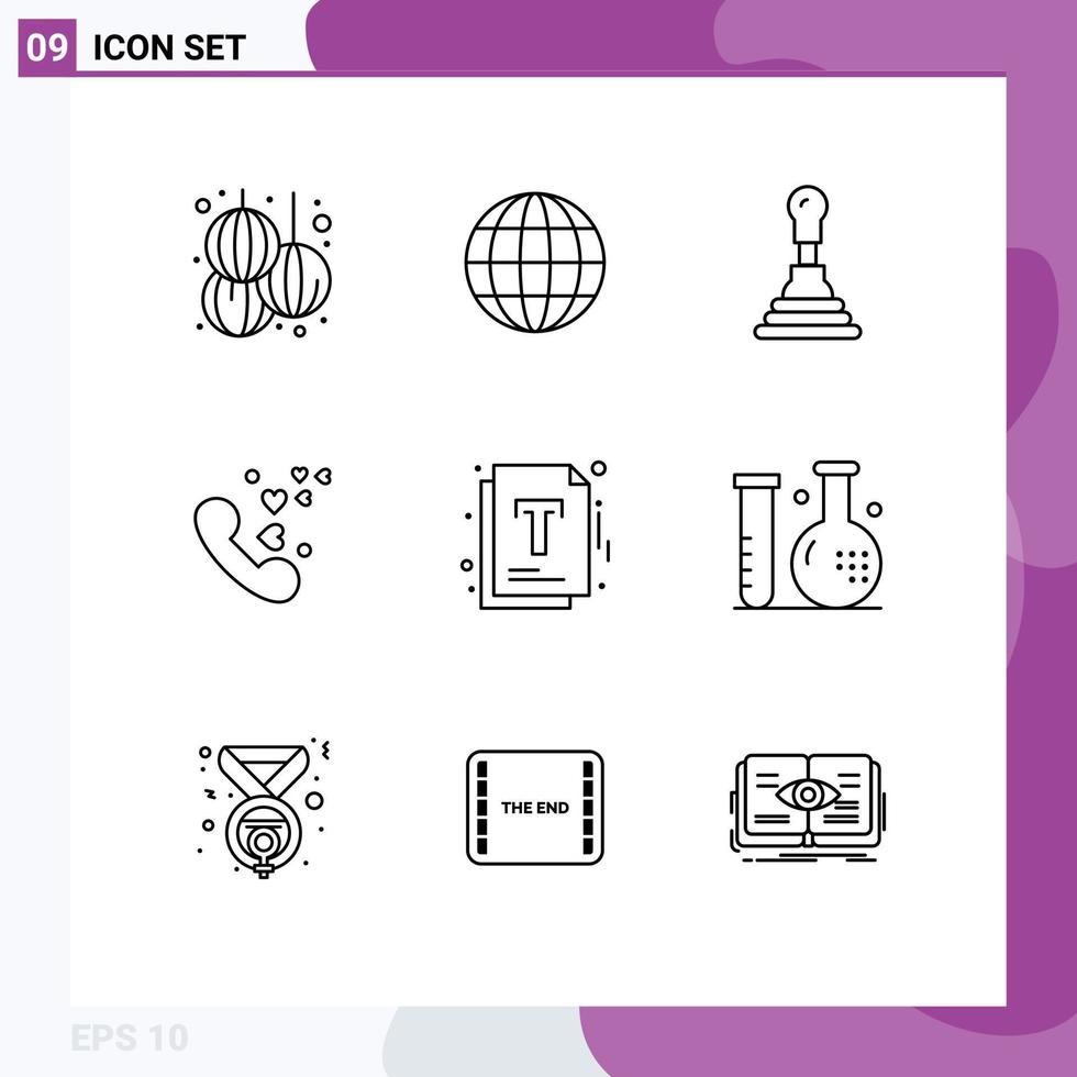 Modern Set of 9 Outlines Pictograph of optimization file auto document heart Editable Vector Design Elements