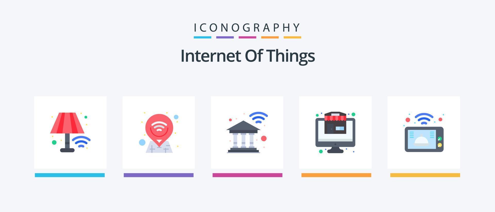 Internet Of Things Flat 5 Icon Pack Including . smart. internet. microwave. shop. Creative Icons Design vector