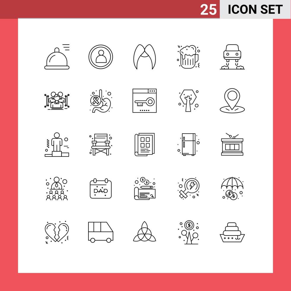 Set of 25 Commercial Lines pack for anthropometry flying movember car fast food Editable Vector Design Elements