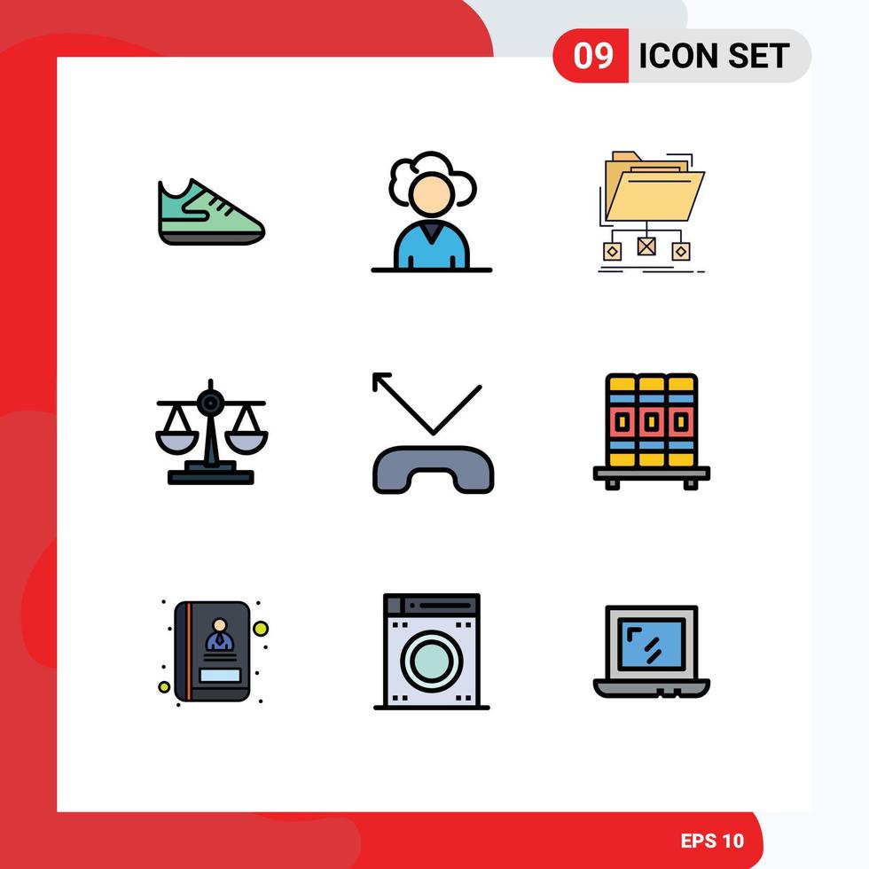 Set of 9 Modern UI Icons Symbols Signs for phone call files scale justice Editable Vector Design Elements