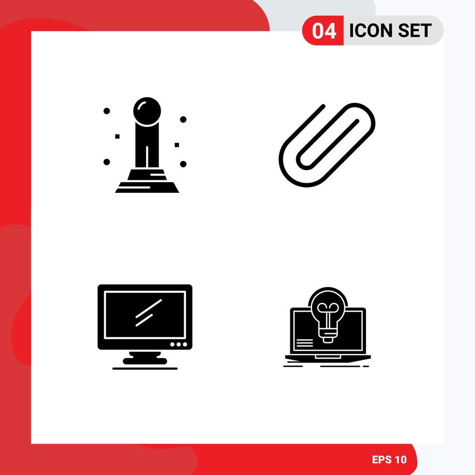 Solid Glyph Pack of 4 Universal Symbols of business device attachment paper pc Editable Vector Design Elements