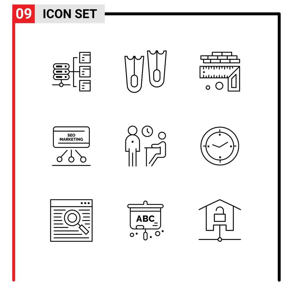 Set of 9 Modern UI Icons Symbols Signs for job meeting height board marketing Editable Vector Design Elements