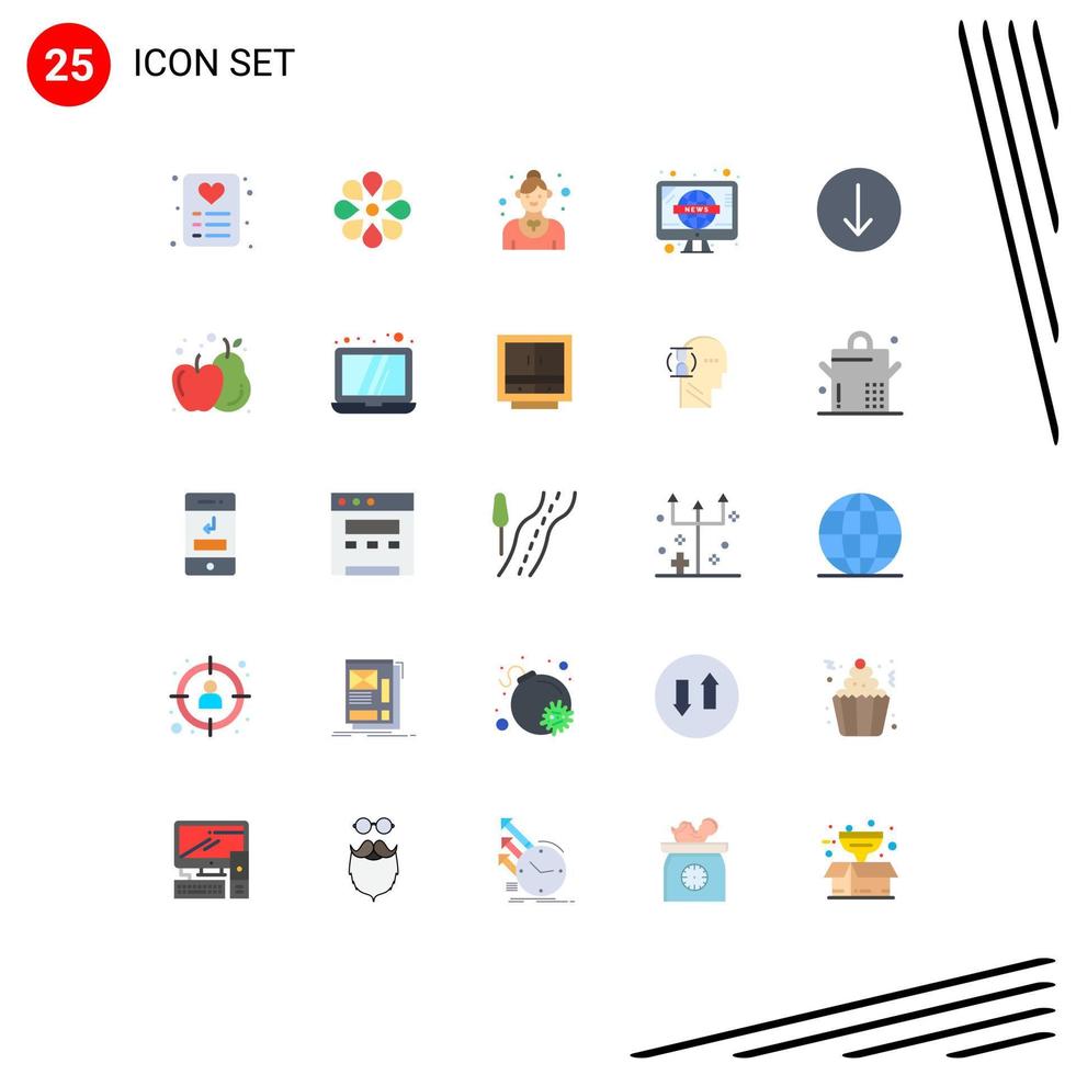 Group of 25 Flat Colors Signs and Symbols for symbol tv employee television news Editable Vector Design Elements