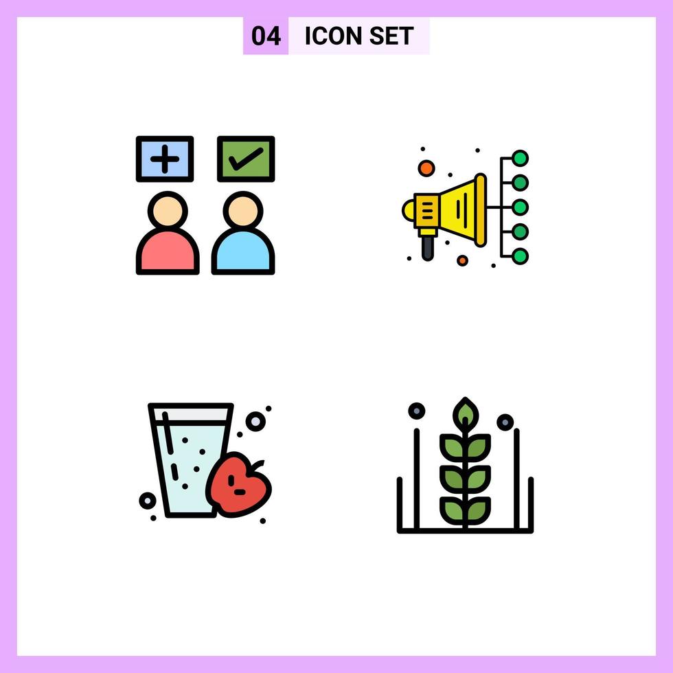 Modern Set of 4 Filledline Flat Colors and symbols such as answers fruit tick digital apple Editable Vector Design Elements