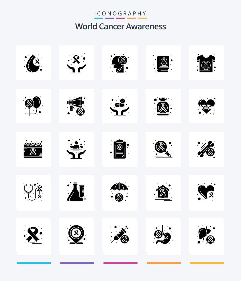 mundo creativo conciencia del cáncer 25 glifo paquete de iconos negros sólidos como el cáncer. día. enfermedad cerebral. cáncer. conciencia vector