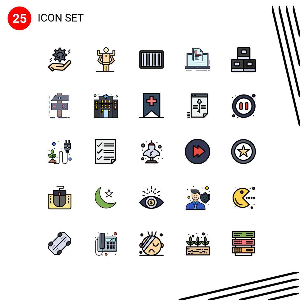 25 Thematic Vector Filled line Flat Colors and Editable Symbols of resume report organization laptop shopping Editable Vector Design Elements