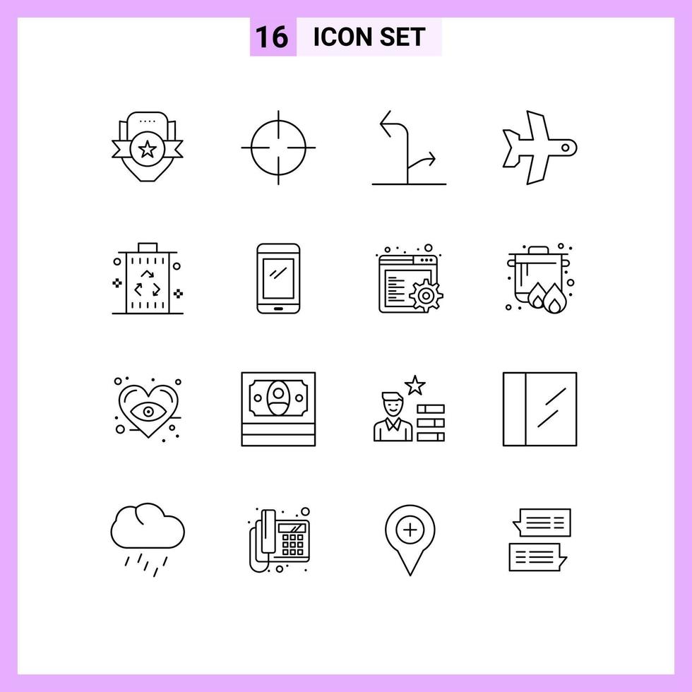 User Interface Pack of 16 Basic Outlines of bin transport symbols takeoff traffic Editable Vector Design Elements