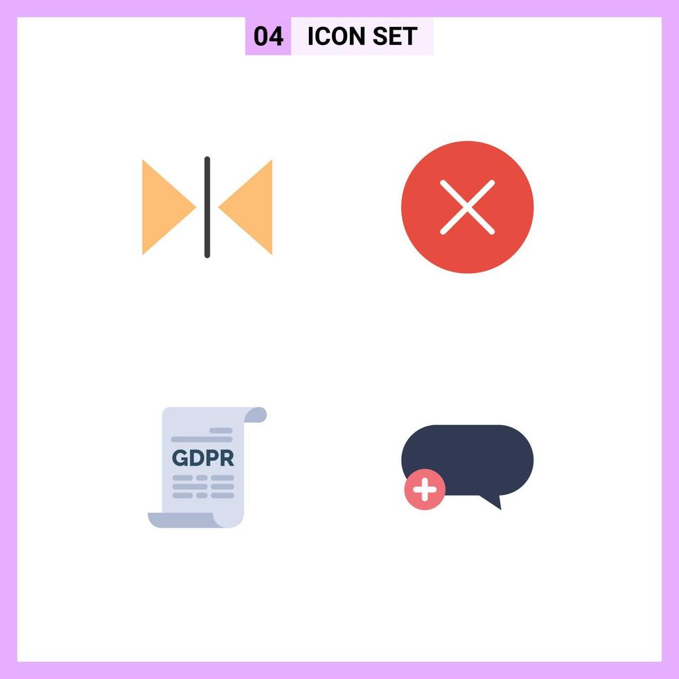 conjunto moderno de 4 iconos y símbolos planos como flip gdpr error multimedia chat elementos de diseño vectorial editables vector