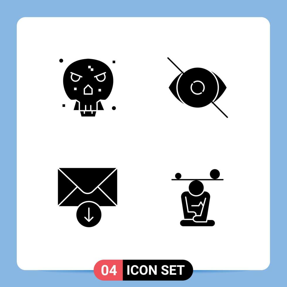 paquete de iconos de vector de stock de 4 signos y símbolos de línea para huesos correo cráneo humano enviar elementos de diseño de vector editables