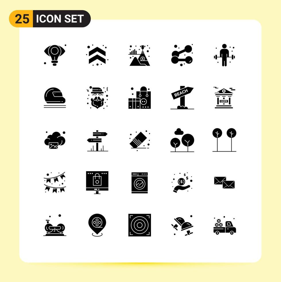 Set of 25 Commercial Solid Glyphs pack for motorcycle weightlifting flag sport dumbbell Editable Vector Design Elements