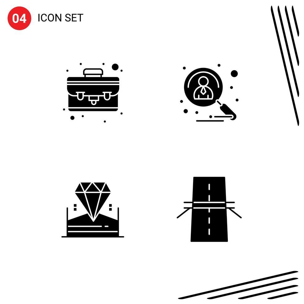 Set of 4 Modern UI Icons Symbols Signs for case diamond applicant recruitment hotel Editable Vector Design Elements