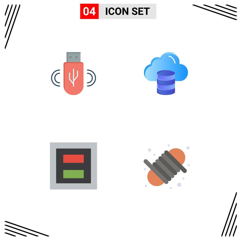 4 Thematic Vector Flat Icons and Editable Symbols of usb frame storage money section Editable Vector Design Elements