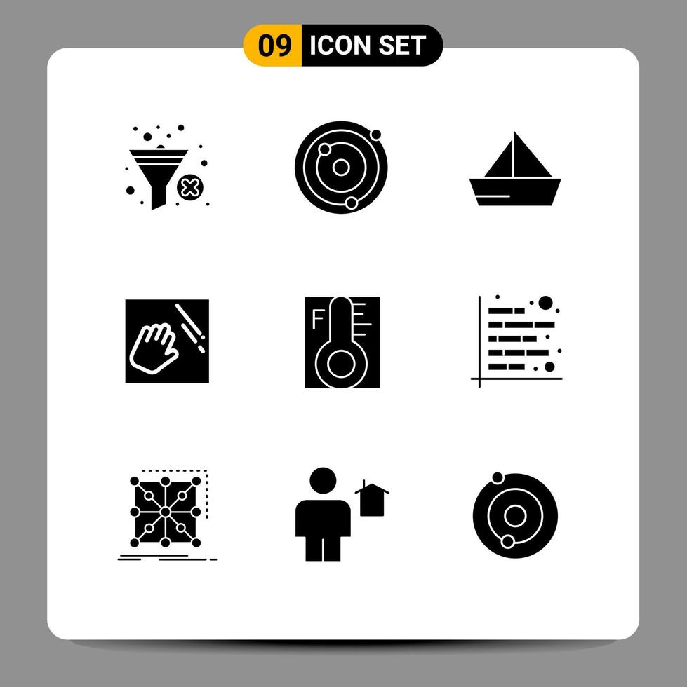 9 Thematic Vector Solid Glyphs and Editable Symbols of light housekeeping sail hand cleaning Editable Vector Design Elements